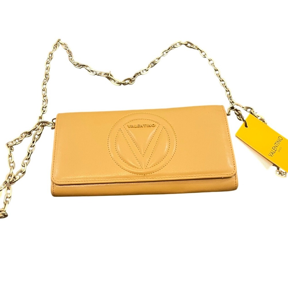 NEW Valentino Bag Wallet on Chain Womens Whiskey Tan Gold Chain Purse Designer